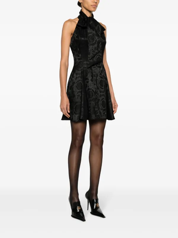 Versace Barocco-jacquard Satin Minidress | Black | FARFETCH