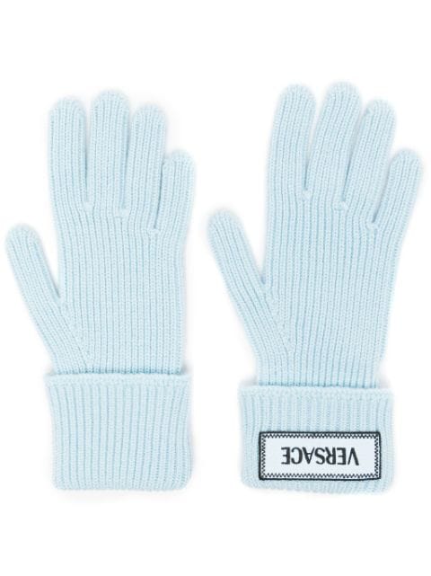 Versace logo-patch wool gloves