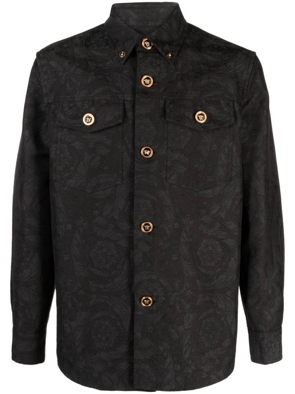 Shop Versace Barocco-jacquard Cotton Shirt Jacket In Grey