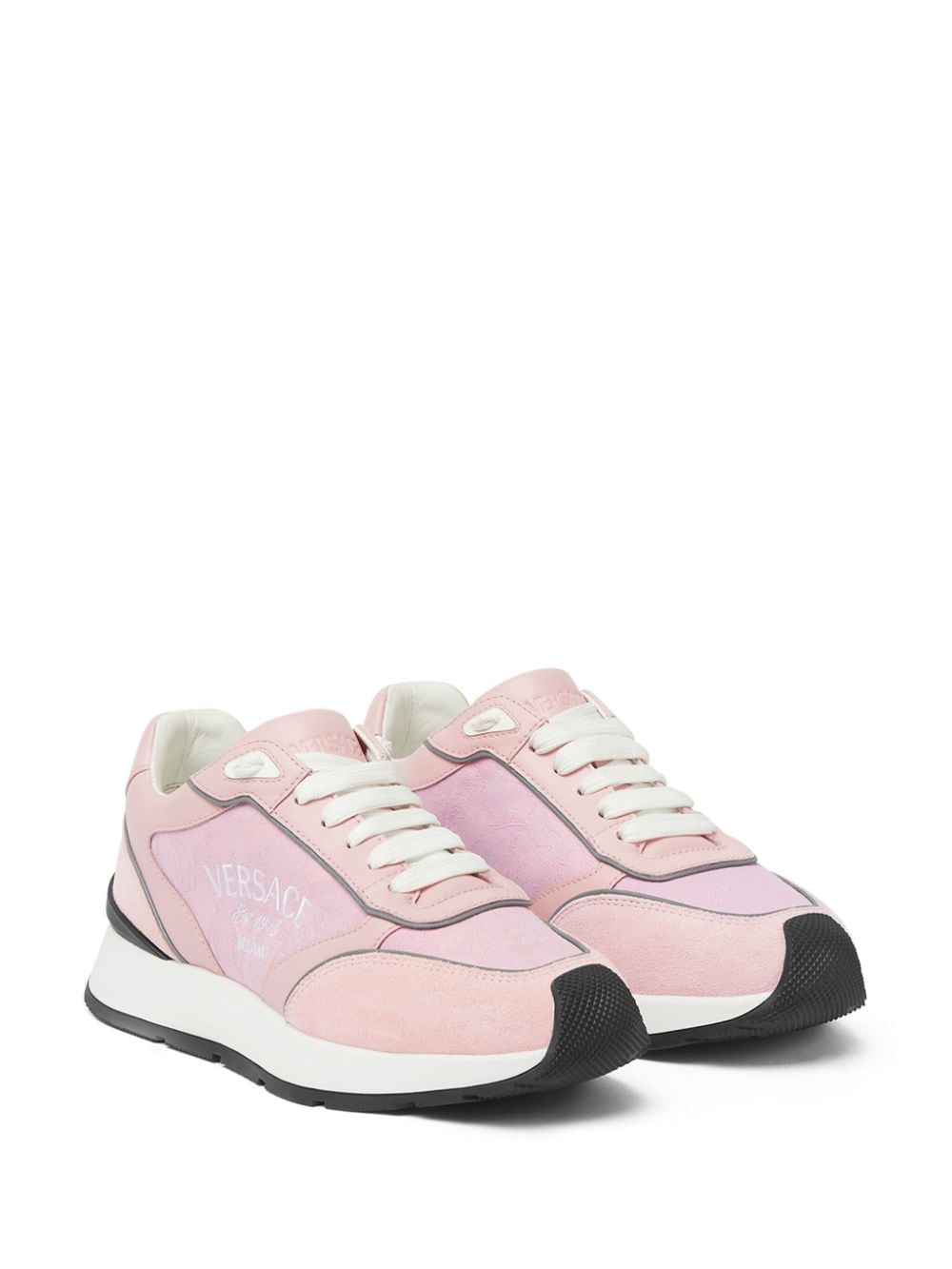 Shop Versace Logo-embroidered Panelled Sneakers In Pink