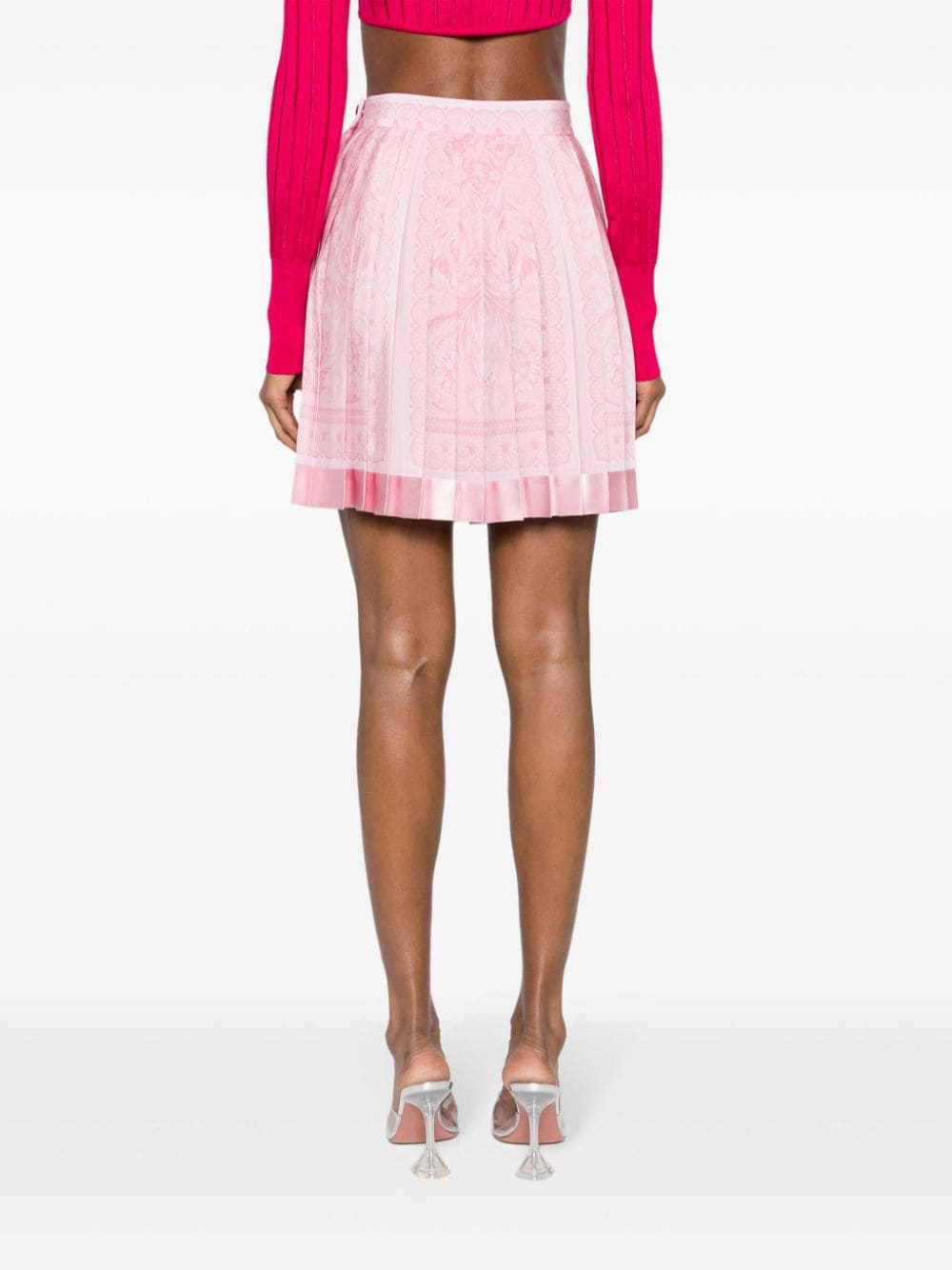 Shop Versace Barocco Pleated Miniskirt In Pink