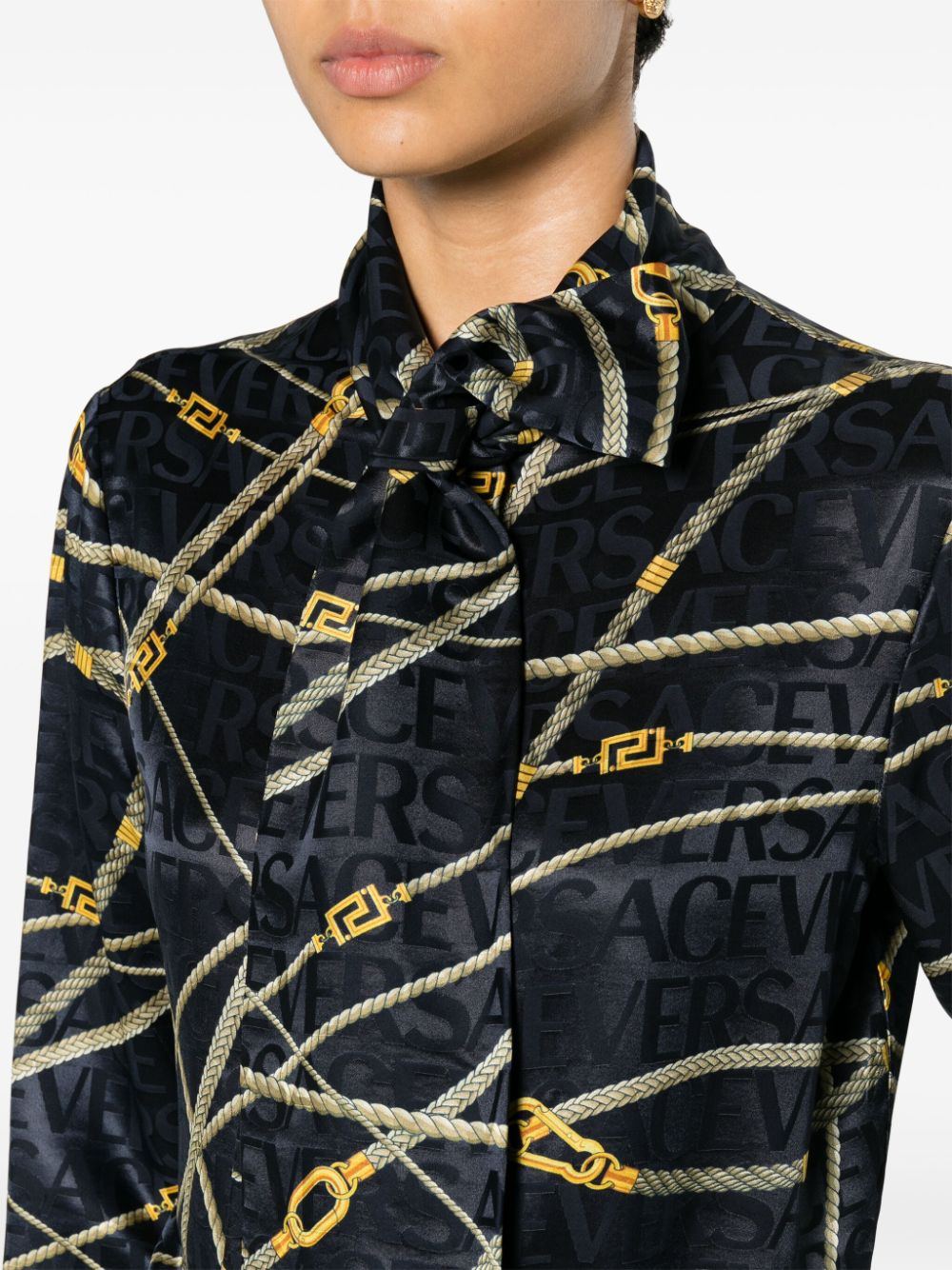 Shop Versace Rope-print Buttoned Shirt In Blue
