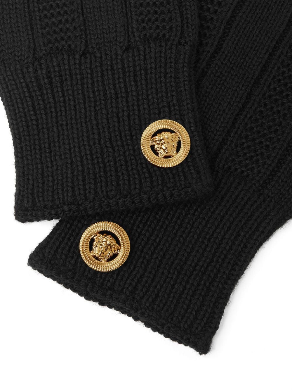 Shop Versace Medusa-plaque Ribbed-knit Gloves In Black