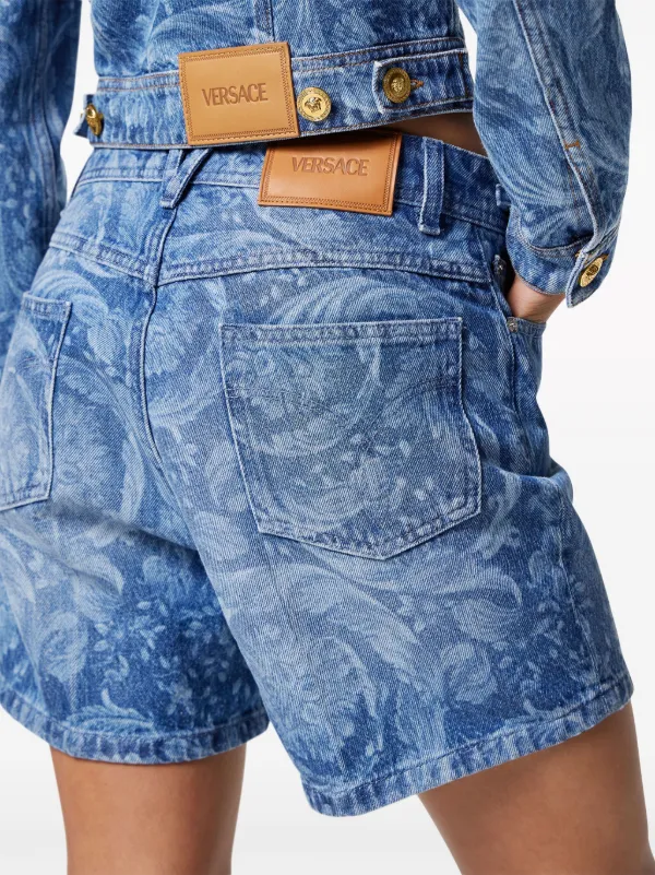 Versace logo-patch Cotton Shorts | Blue | FARFETCH BH