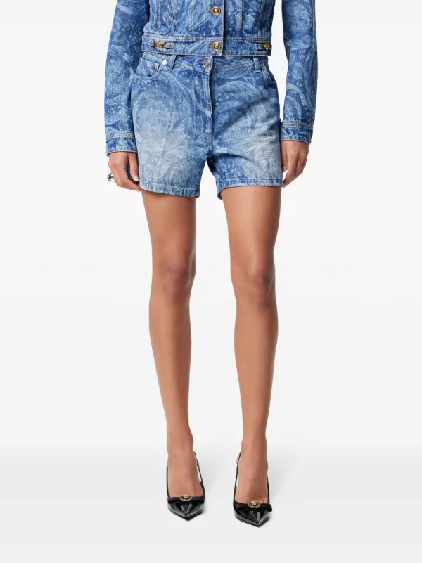 ショーツ VERSACE COTTON SHORTS WITH GREEK LOGO PATCH Versace logo-patch Cotton Shorts | Blue | FARFETCH BH
