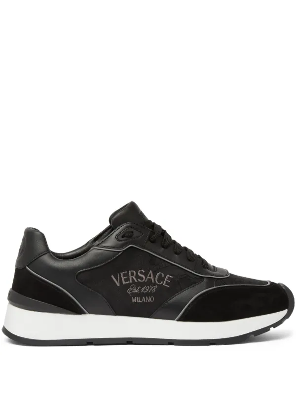 Versace logo embroidered Panelled Sneakers Farfetch