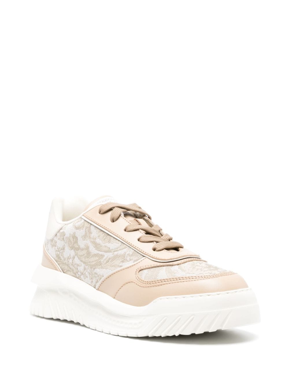 Shop Versace Odissea Barocco Silhouette-jacquard Sneakers In Brown