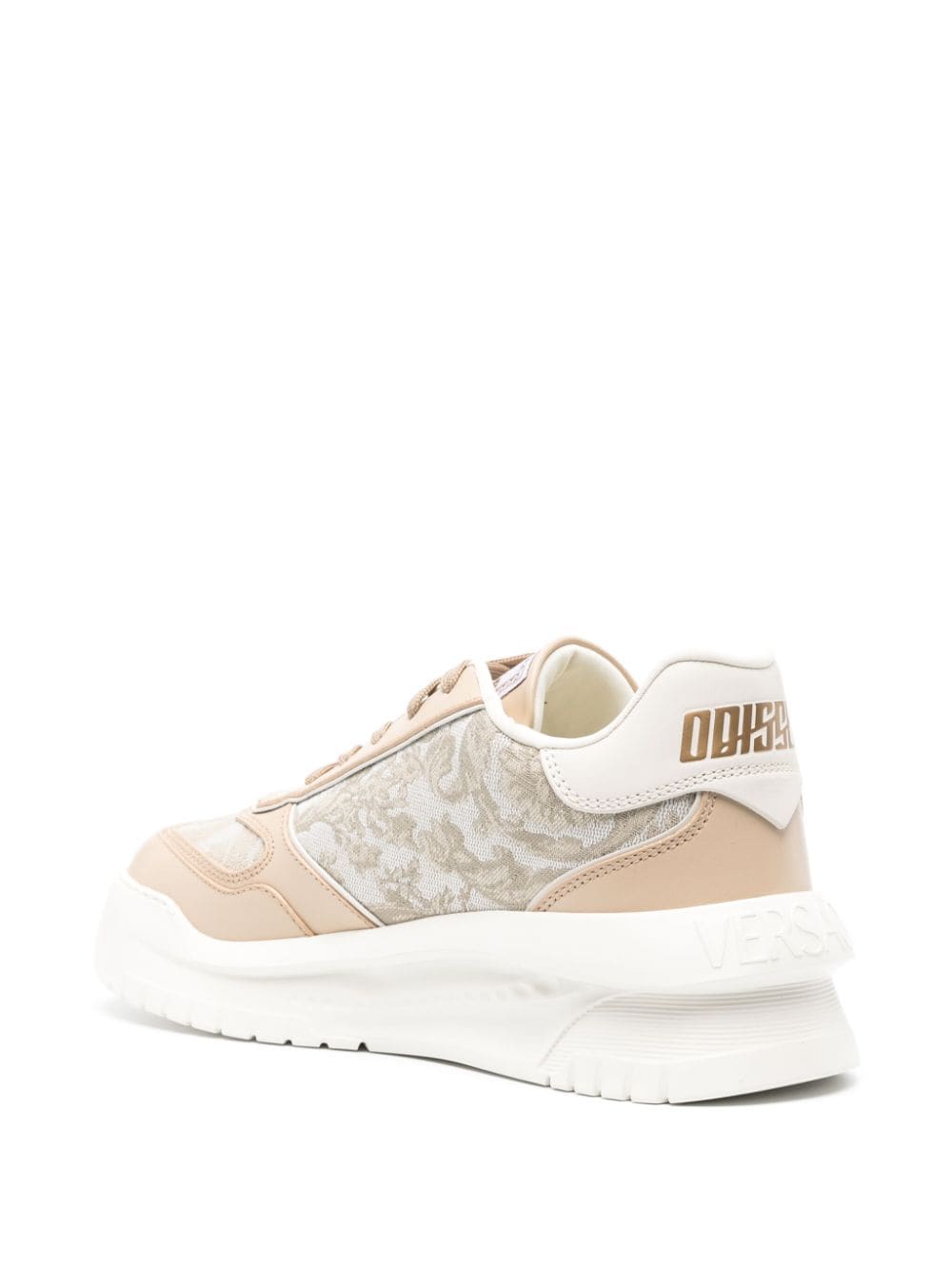 Shop Versace Odissea Barocco Silhouette-jacquard Sneakers In Brown