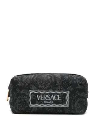 Versace embroidered-logo Jacquard Toiletry Bag | Black | FARFETCH