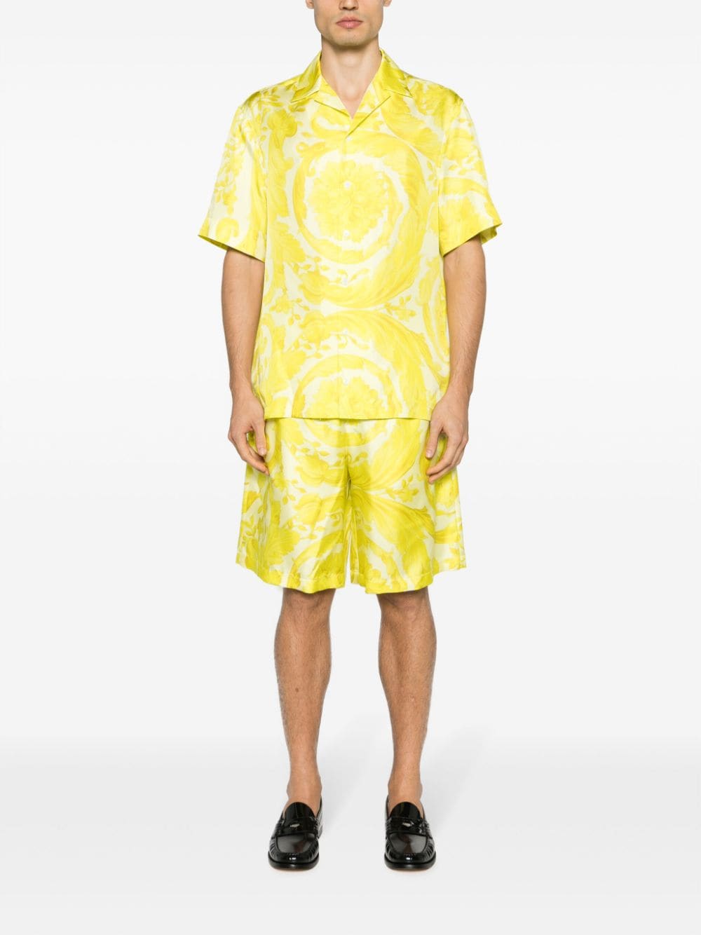 Shop Versace Barocco-print Silk Shirt In Yellow