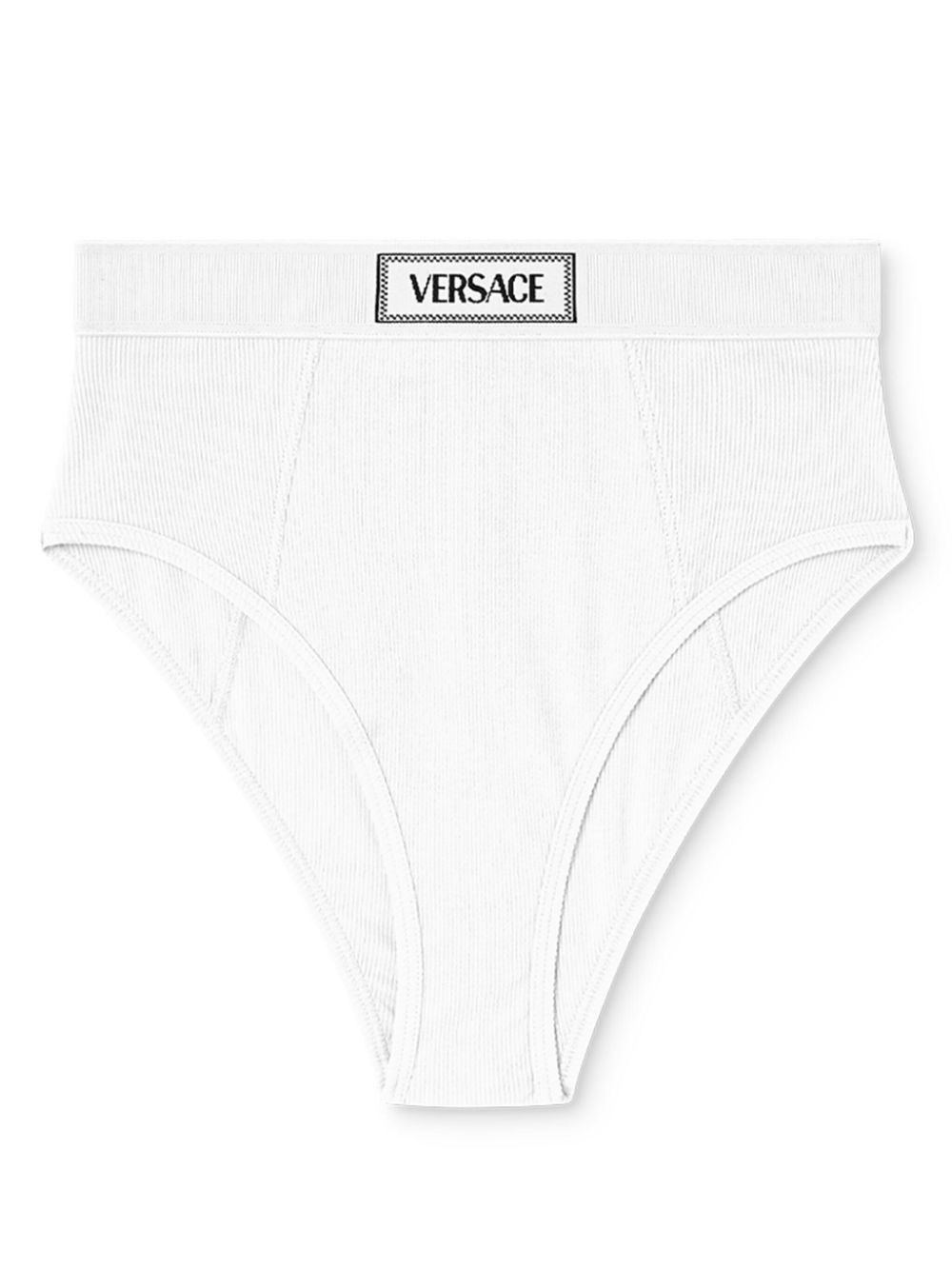 Versace Logo-waistband Fine-ribbed Briefs In White