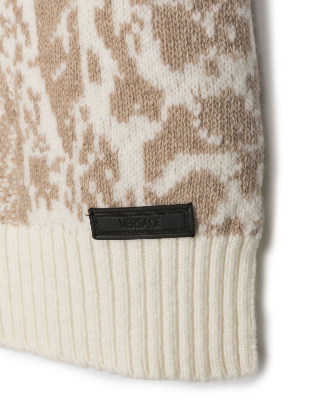 Shop Versace Barocco Jacquard Wool Scarf In Neutrals