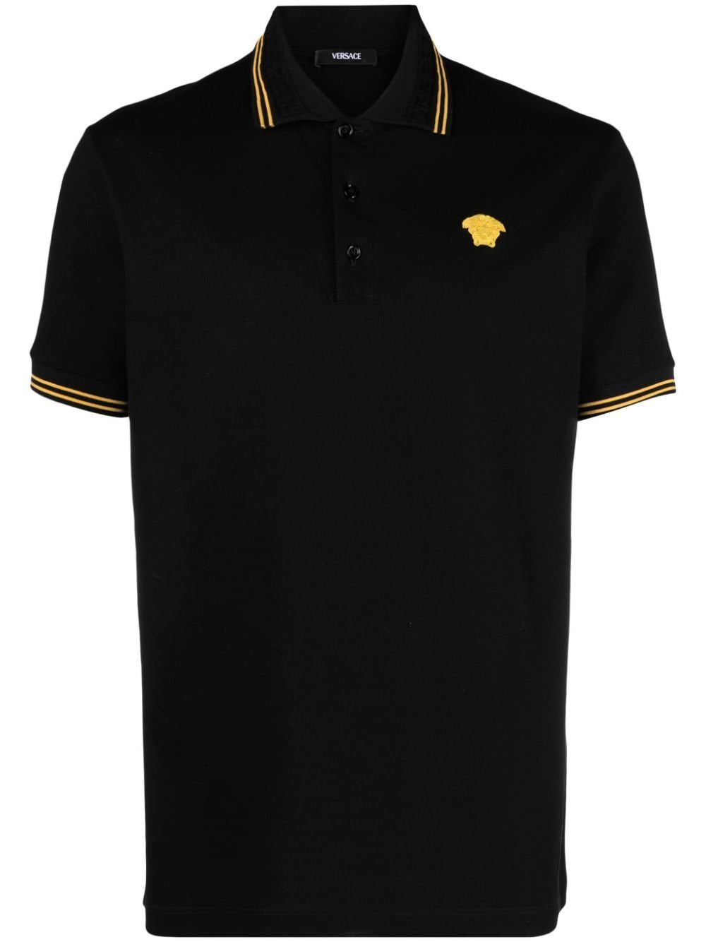 Shop Versace Medusa Head-embroidered Cotton Polo Shirt In Black