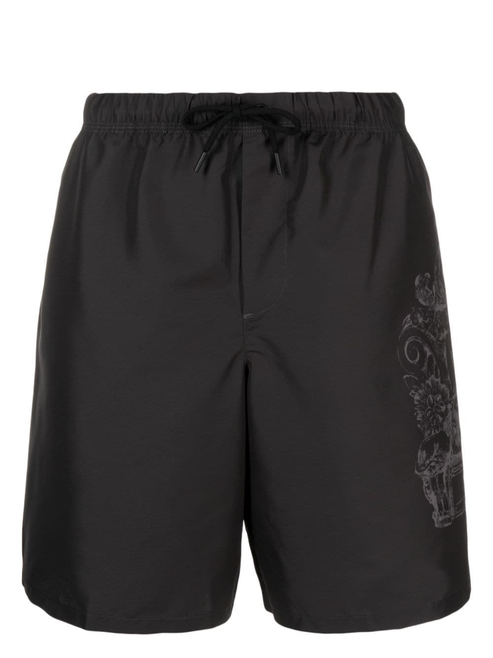 Shop Versace Cartouche-print Swim Shorts In Black