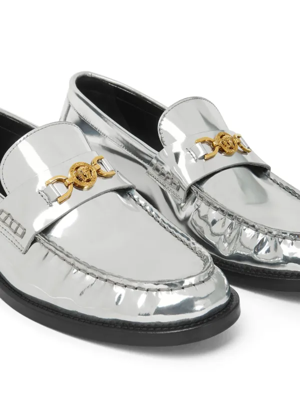 Versace Medusa Metallic Leather Loafers | Silver | FARFETCH