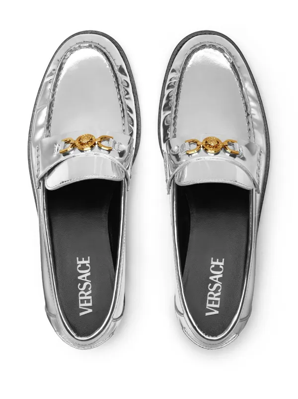 Versace Medusa Metallic Leather Loafers | Silver | FARFETCH display picture 1