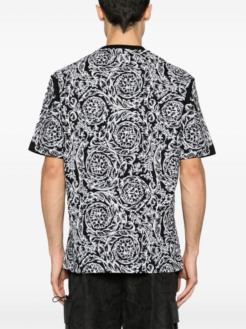 Shop Versace Barocco-motif Logo-print Cotton T-shirt In Black