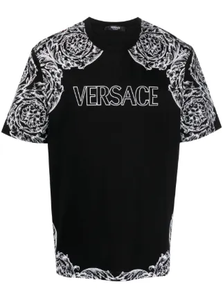 Versace Barocco motif logo print Cotton T shirt Black FARFETCH