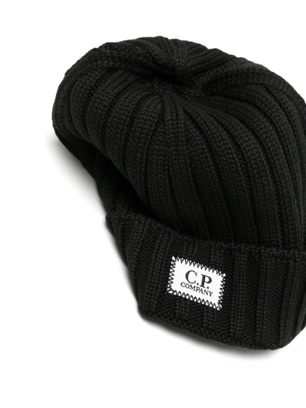 C.P. Company logo-patch ribbed wool beanie - Zwart