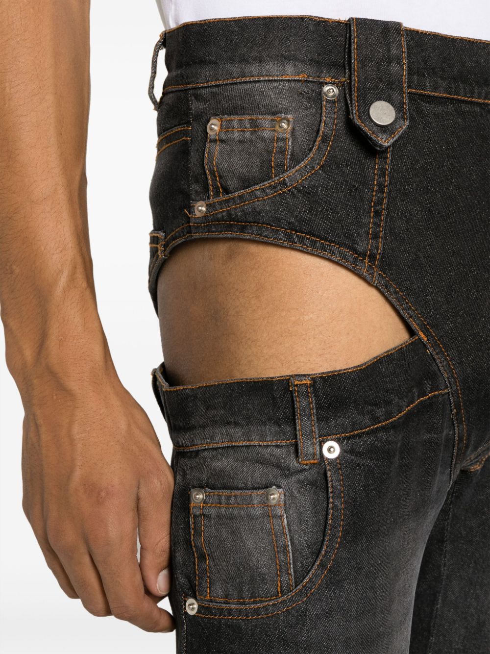 Shop Egonlab Cut-out Detailing Cotton Wide-leg Jeans In Black