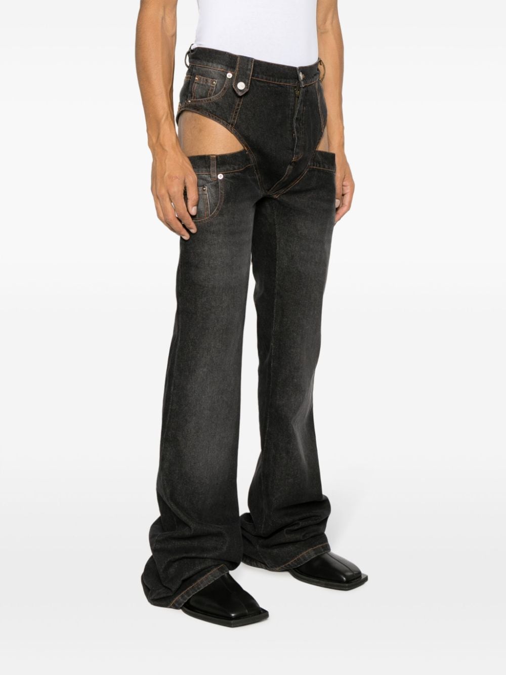 Shop Egonlab Cut-out Detailing Cotton Wide-leg Jeans In Black
