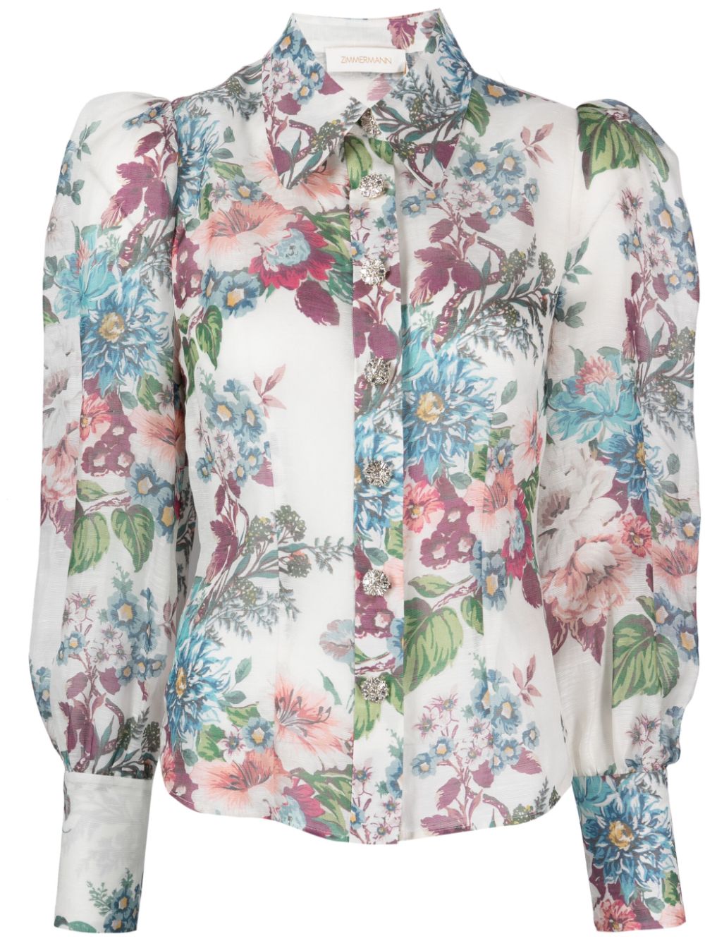 Shop Zimmermann Floral-print Puff-sleeve Shirt In White