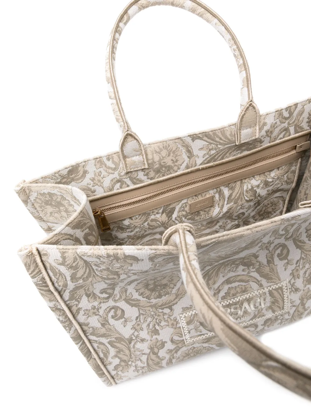 Shop Versace Large Barocco Athena Tote Bag In Neutrals