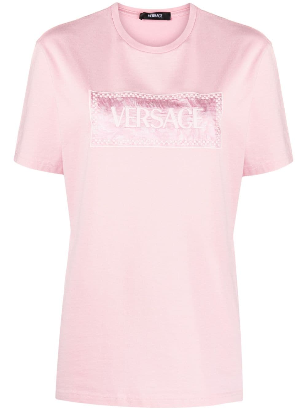 Versace Barocco-patch Cotton T-shirt In Pink