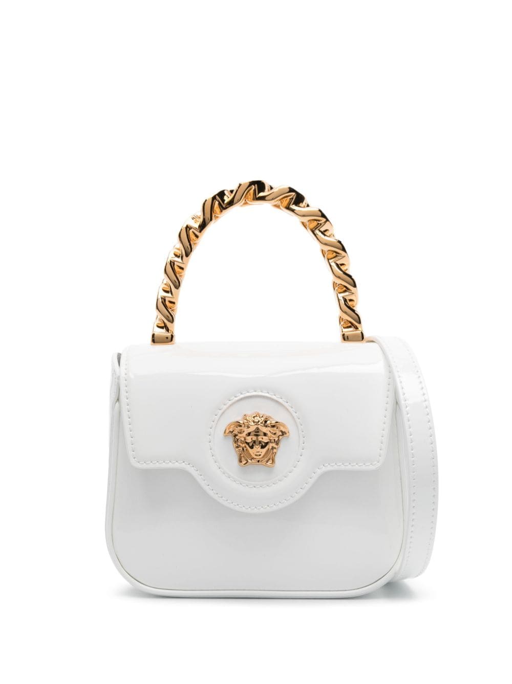 Shop Versace La Medusa Patent Mini Bag In White