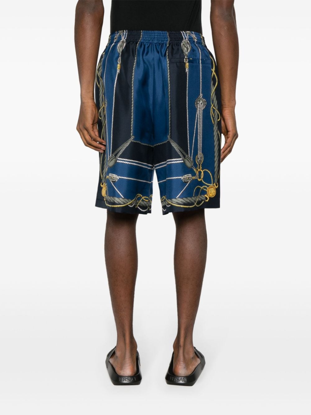 Shop Versace Nautical-print Silk Shorts In Blue