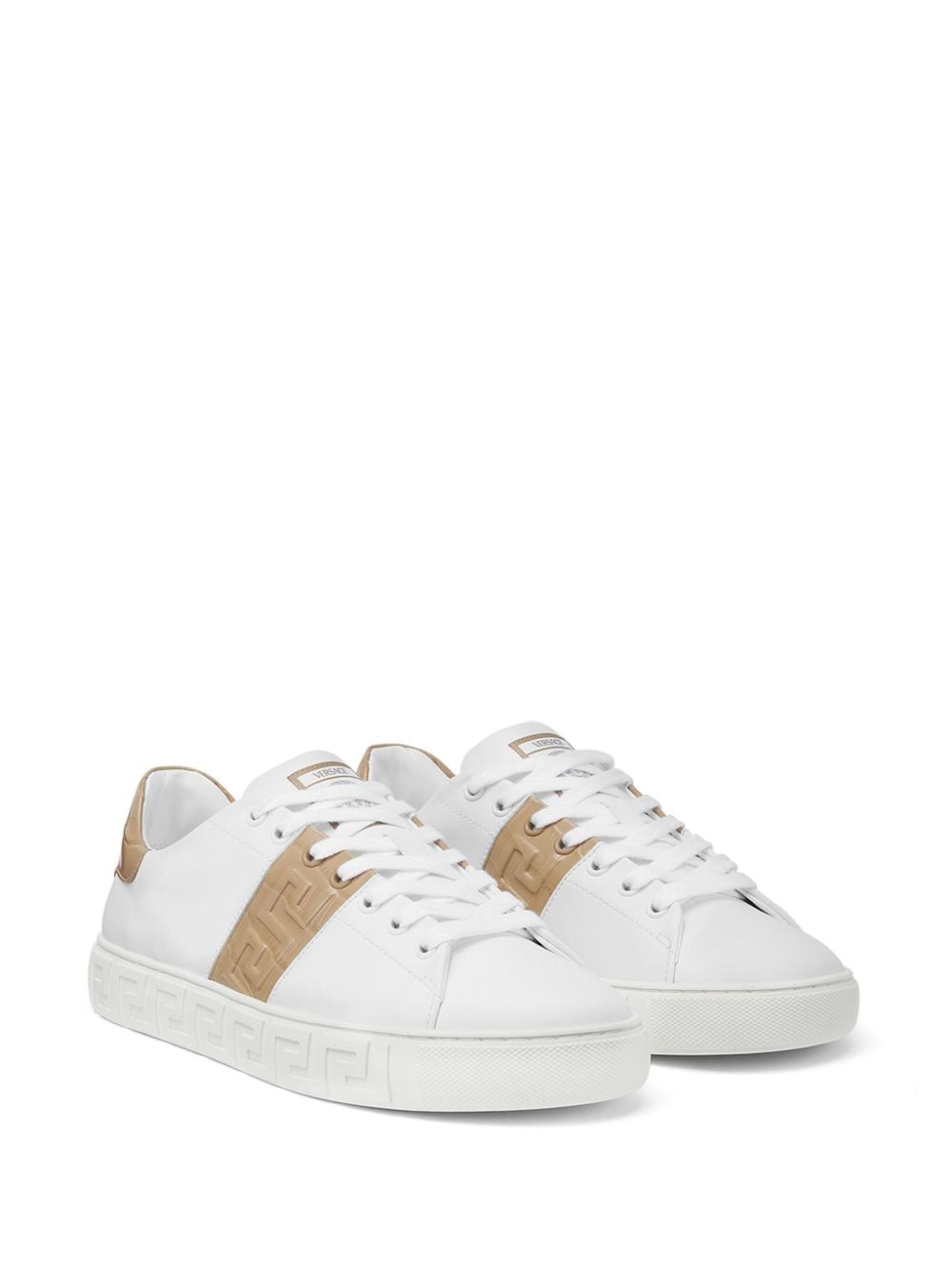 Shop Versace Greca Embossed-detail Sneakers In White