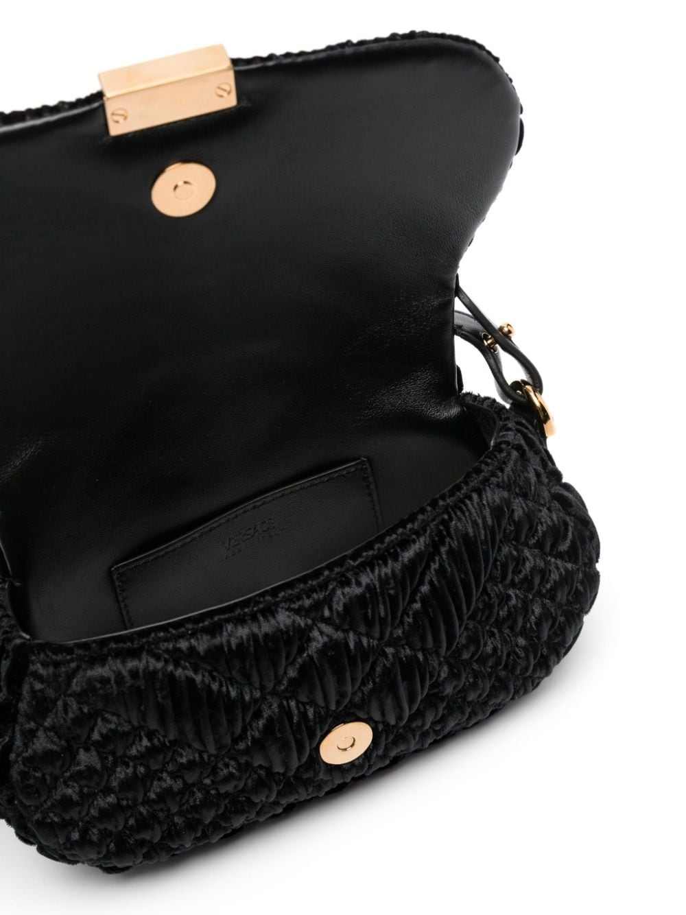 Shop Versace Mini Greca Goddess Shoulder Bag In Black