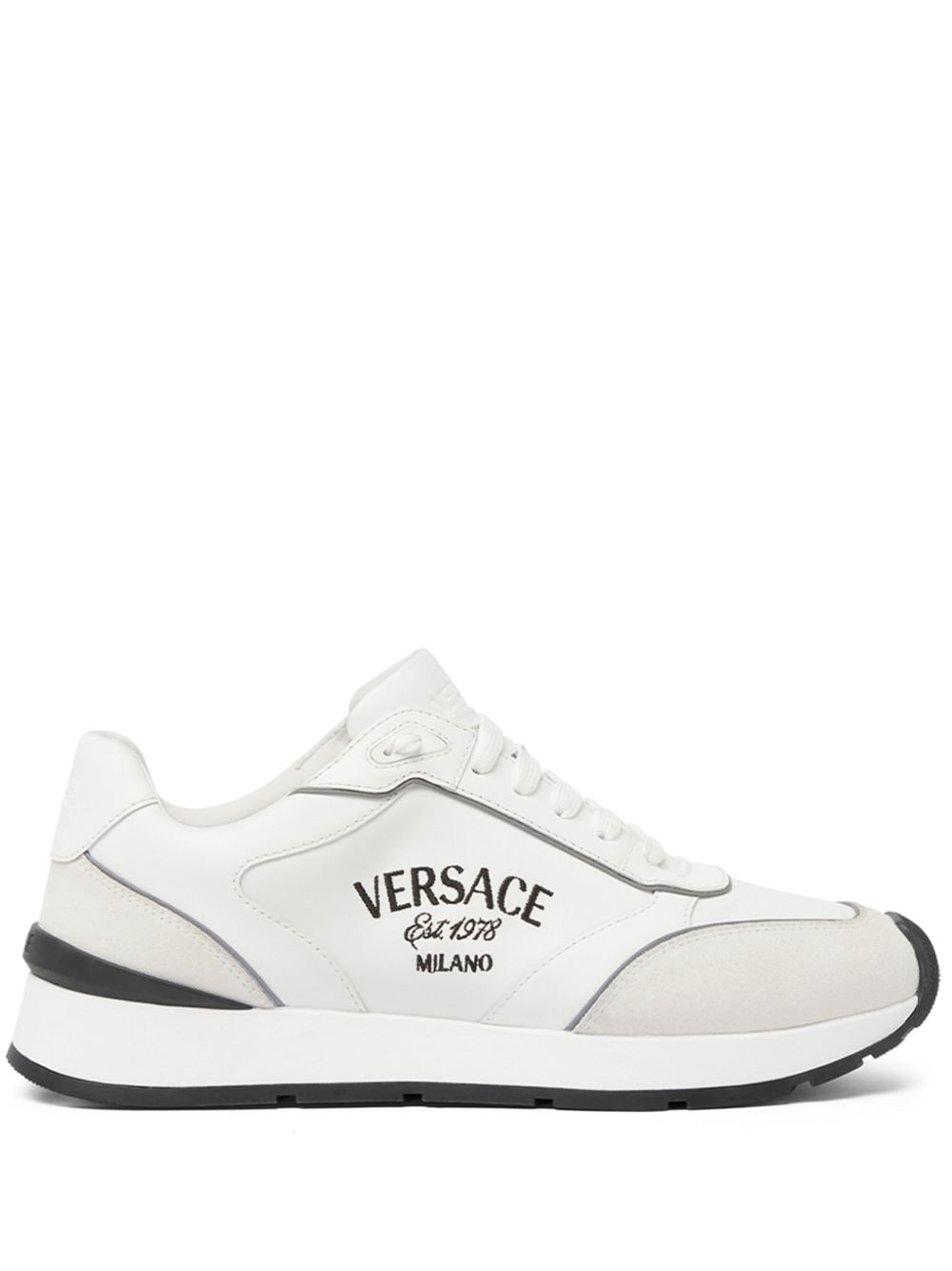 Shop Versace Milano Lace-up Sneakers In White