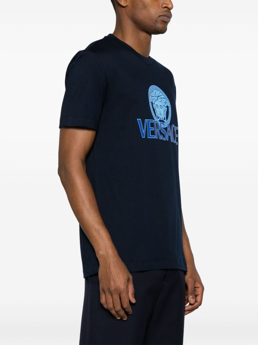 Shop Versace Medusa-print Cotton T-shirt In Blue