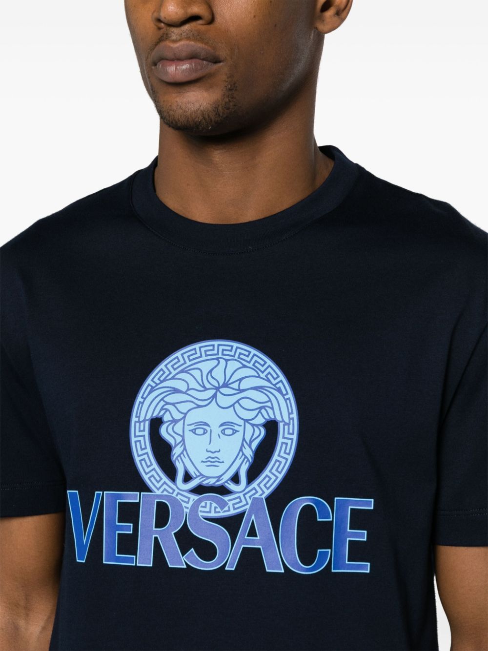 Shop Versace Medusa-print Cotton T-shirt In Blue