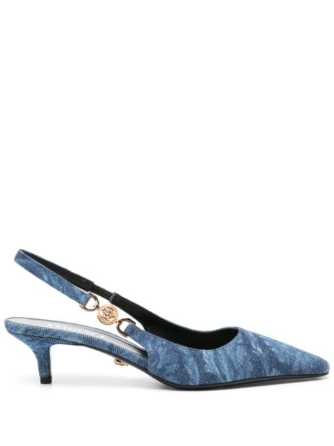 Versace 40mm Barocco-print denim pumps