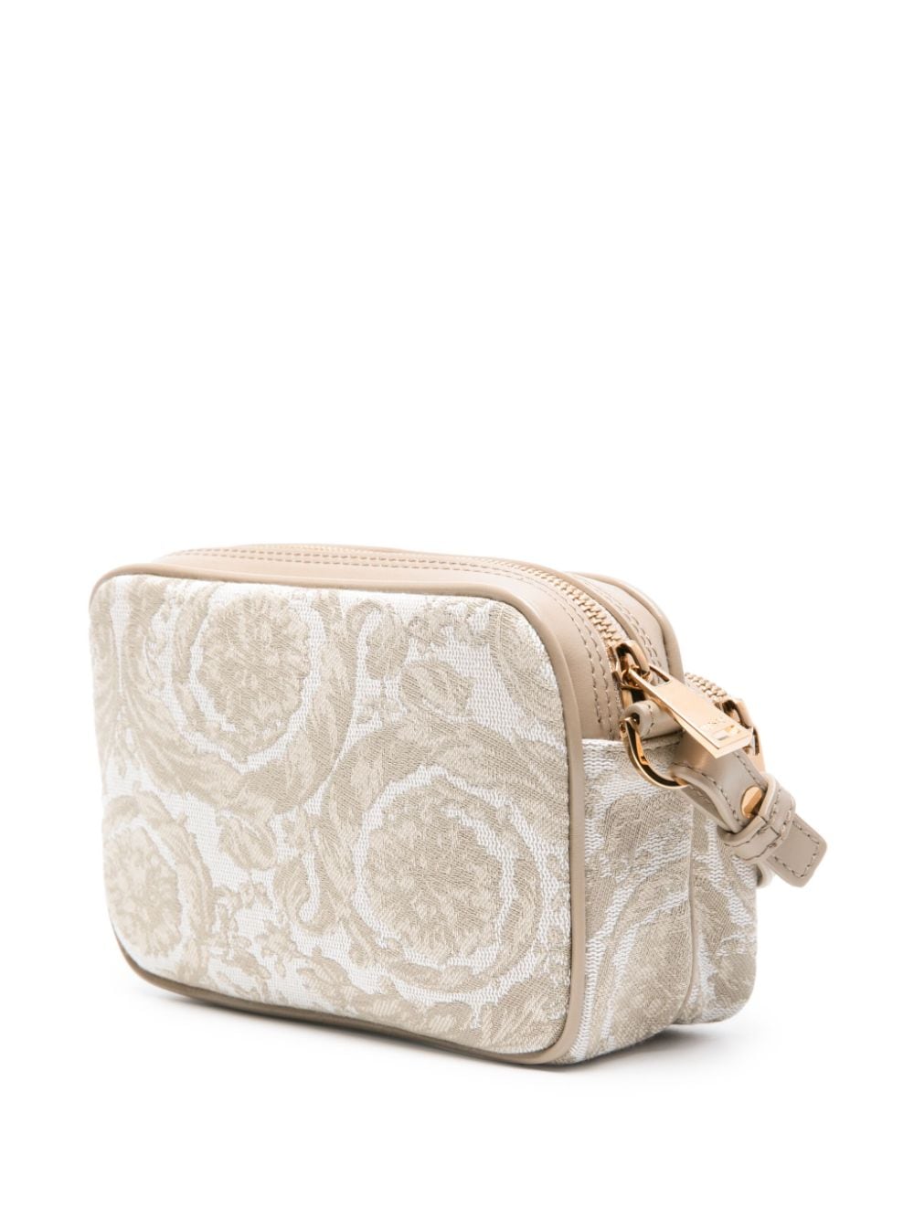 Shop Versace Barocco-jacquard Leather Messenger Bag In Neutrals