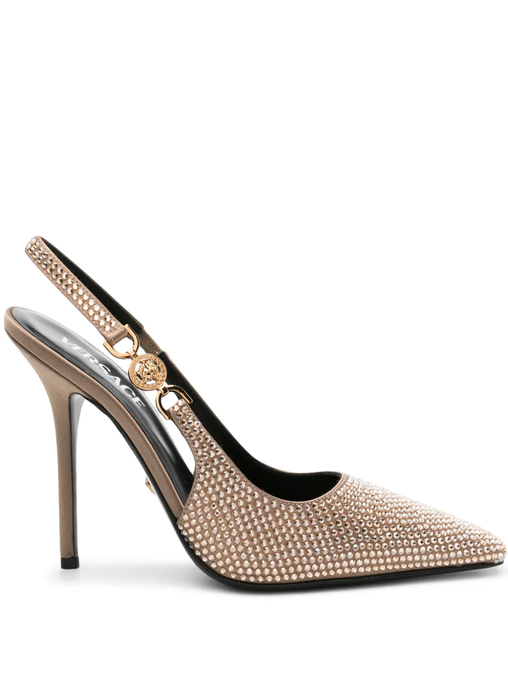 Versace 110mm Rhinestone Slingback Pumps In Gold