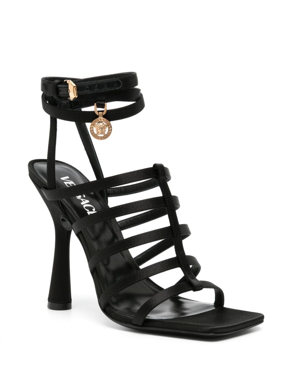 Shop Versace Lycia 110mm Satin Sandals In Black