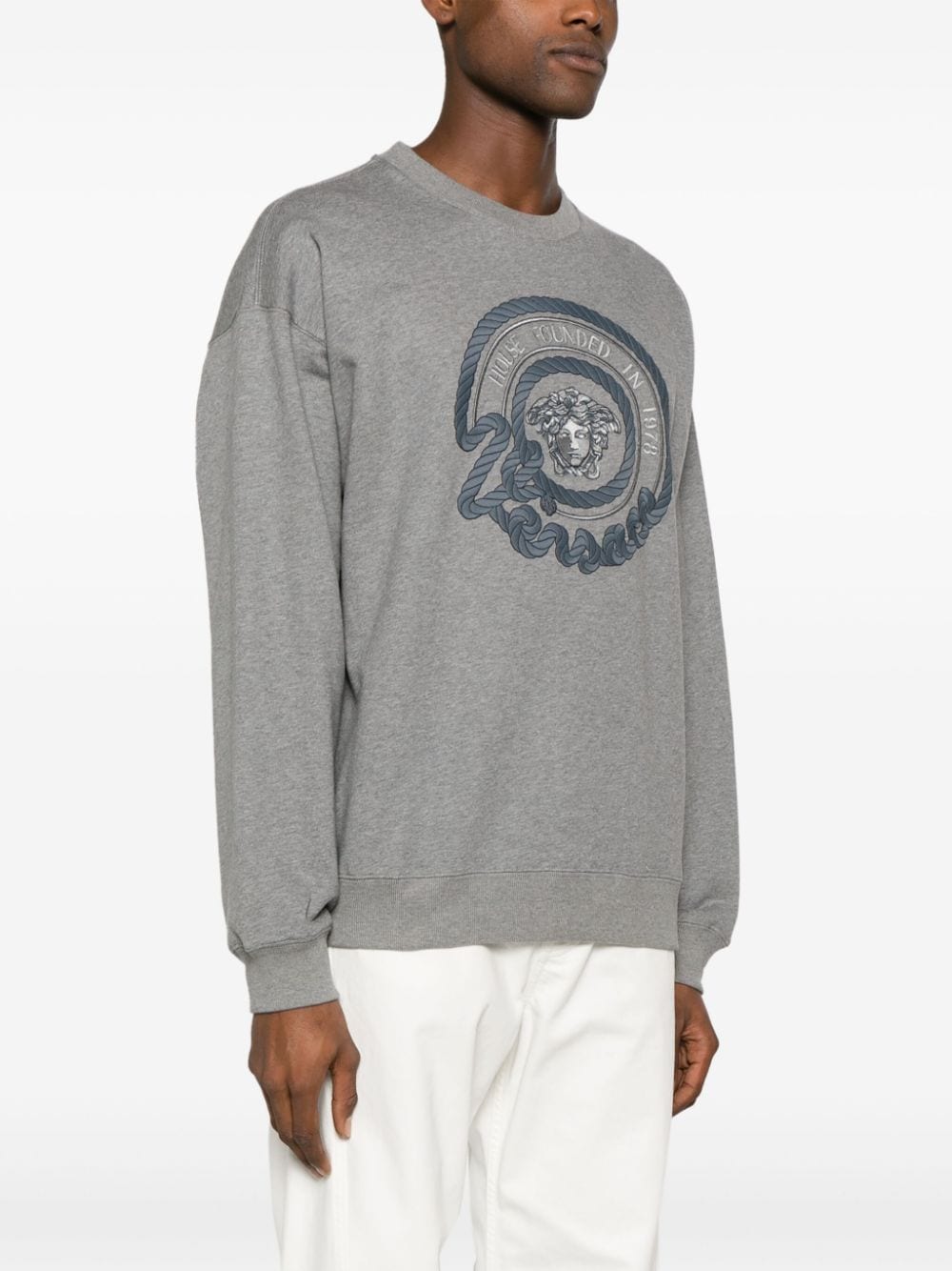 Shop Versace Medusa-embroidered Cotton Sweatshirt In Grey