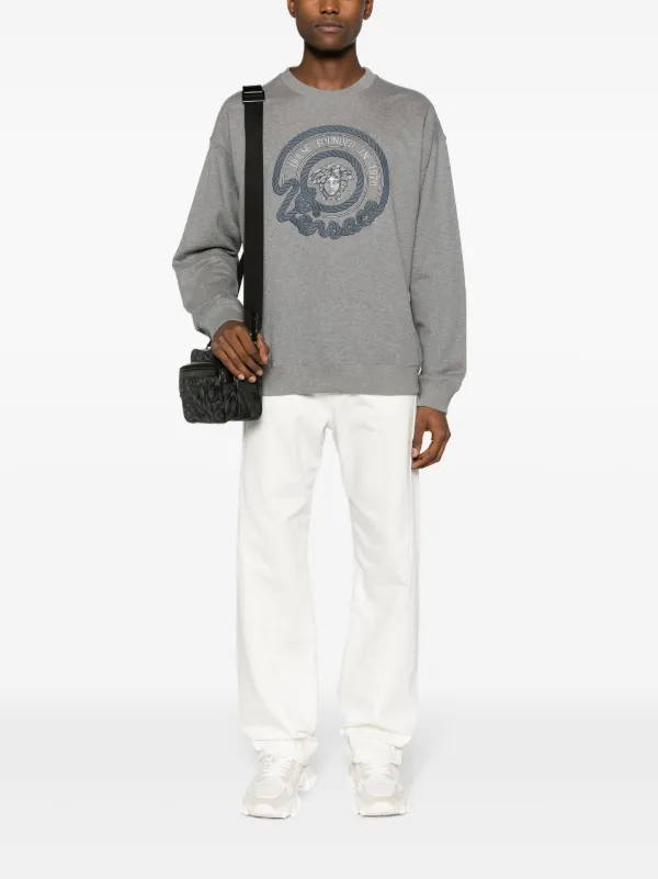 Versace Medusa-embroidered Cotton Sweatshirt | Grey | FARFETCH