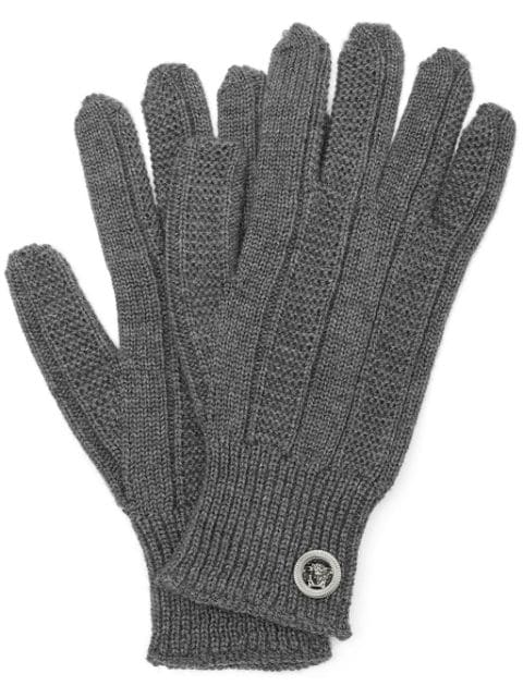 Versace Medusa-plaque ribbed-knit gloves