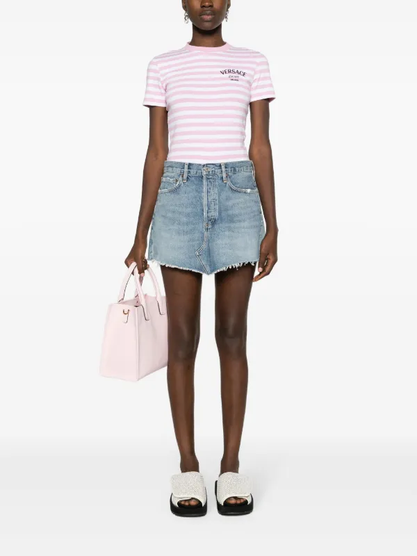 【関税&送料込】Versace Striped T-Shirt Versace logo-embroidered Striped T-shirt | Pink | FARFETCH