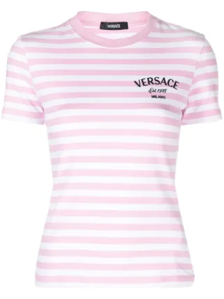 人気ランキング1位～（売れ筋商品） T-shirt Striped logo-embroidered Versace | FARFETCH | Pink トップス