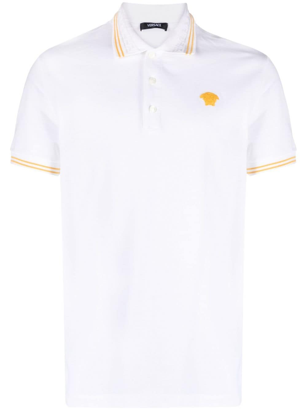 Shop Versace Medusa Head-embroidered Cotton Polo Shirt In White