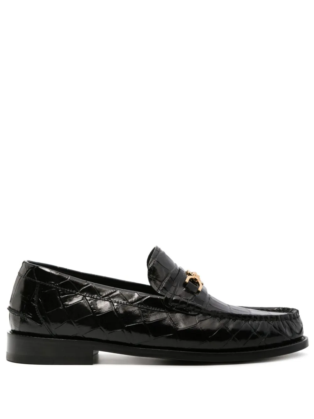 Versace Medusa Croc-effect Leather Loafers In Black
