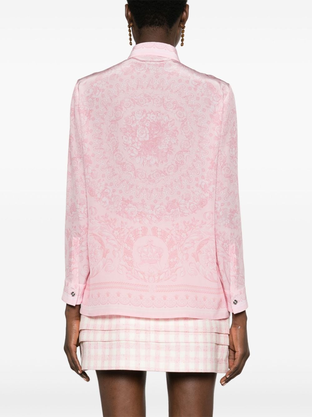 Shop Versace Barocco-print Silk Shirt In Pink