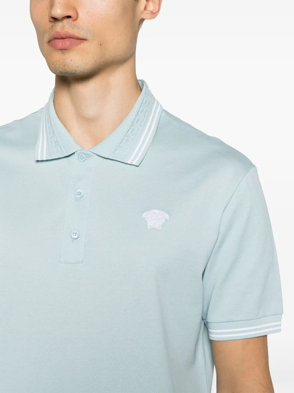 Shop Versace Medusa Head-embroidered Polo Shirt In Blue