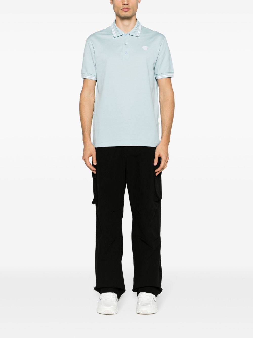 Shop Versace Medusa Head-embroidered Polo Shirt In Blue