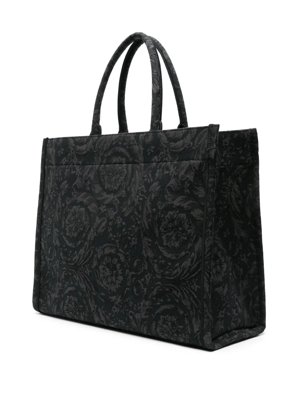 Shop Versace Barocco Athena Jacquard Canvas Tote Bag In Black